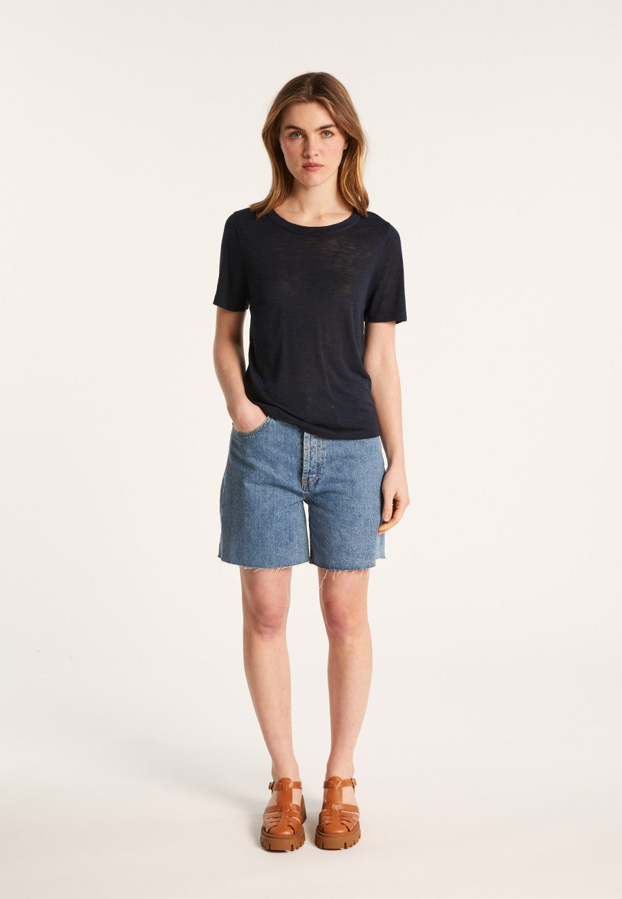 SLUB LINEN CREW NECK T-SHIRT - LUCIE