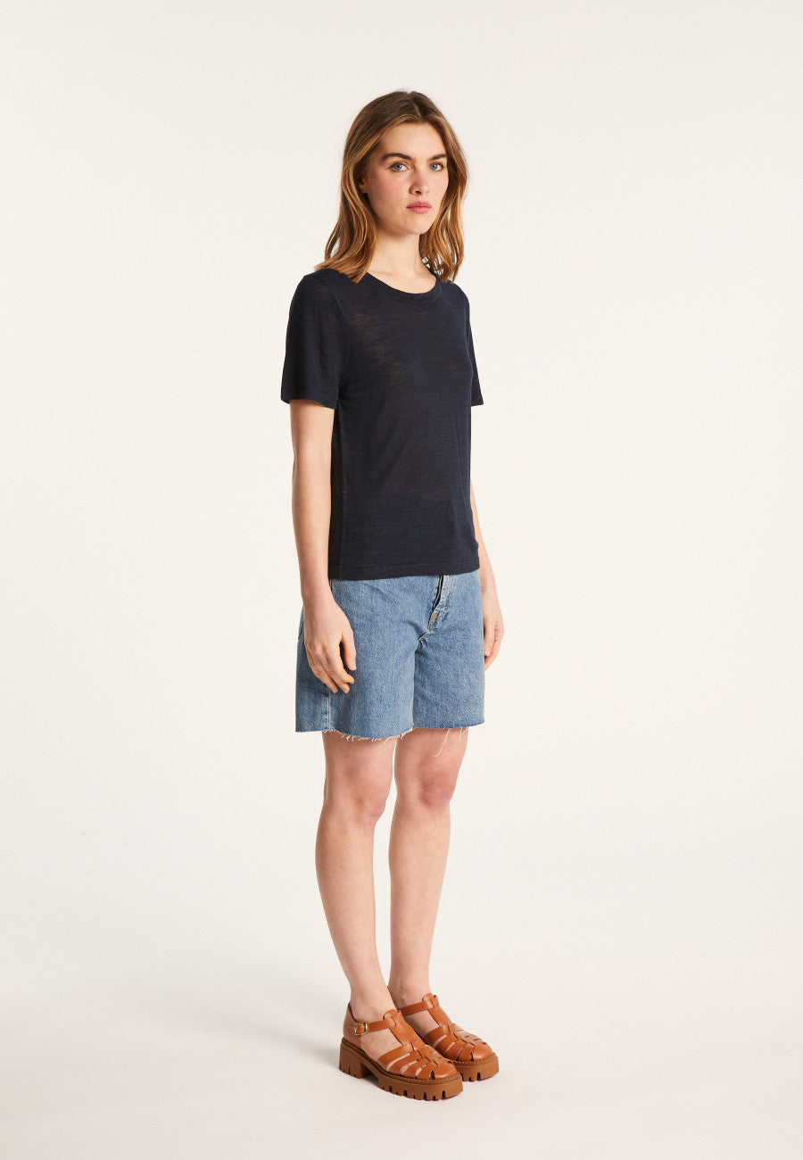 SLUB LINEN CREW NECK T-SHIRT - LUCIE