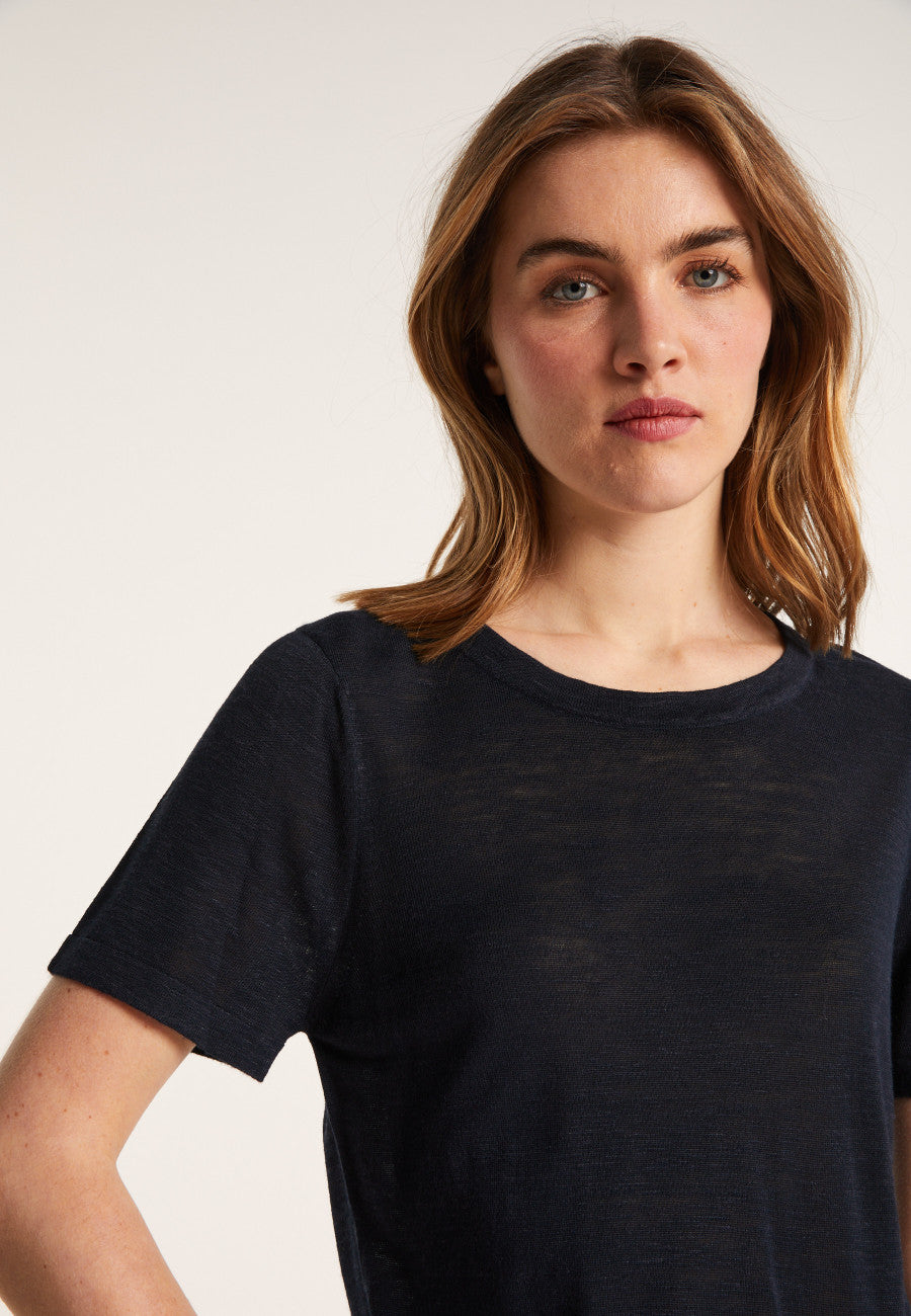 SLUB LINEN CREW NECK T-SHIRT - LUCIE