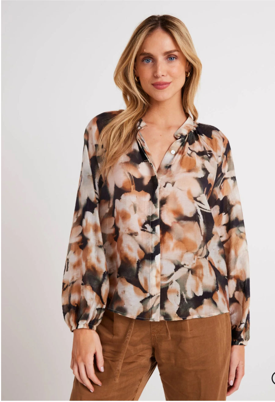 Long Sleeve Shirred Raglan Shirt - Harvest Floral Print