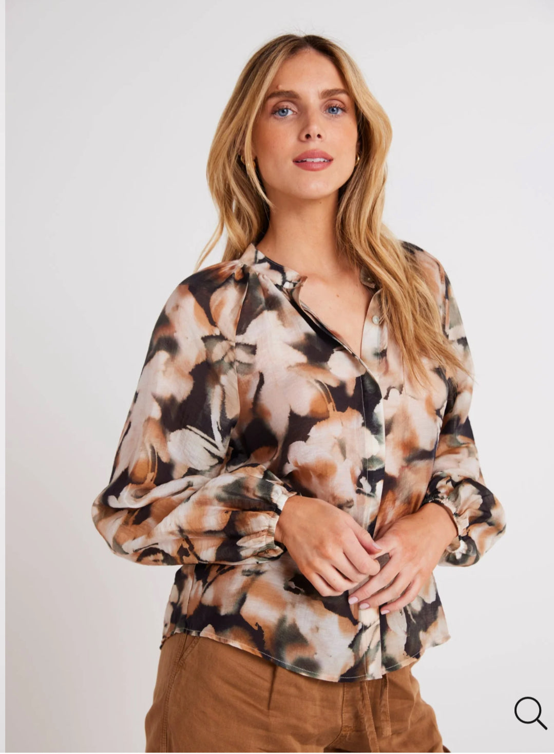 Long Sleeve Shirred Raglan Shirt - Harvest Floral Print