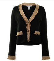 Fringed Trimmed V Neck Jacket