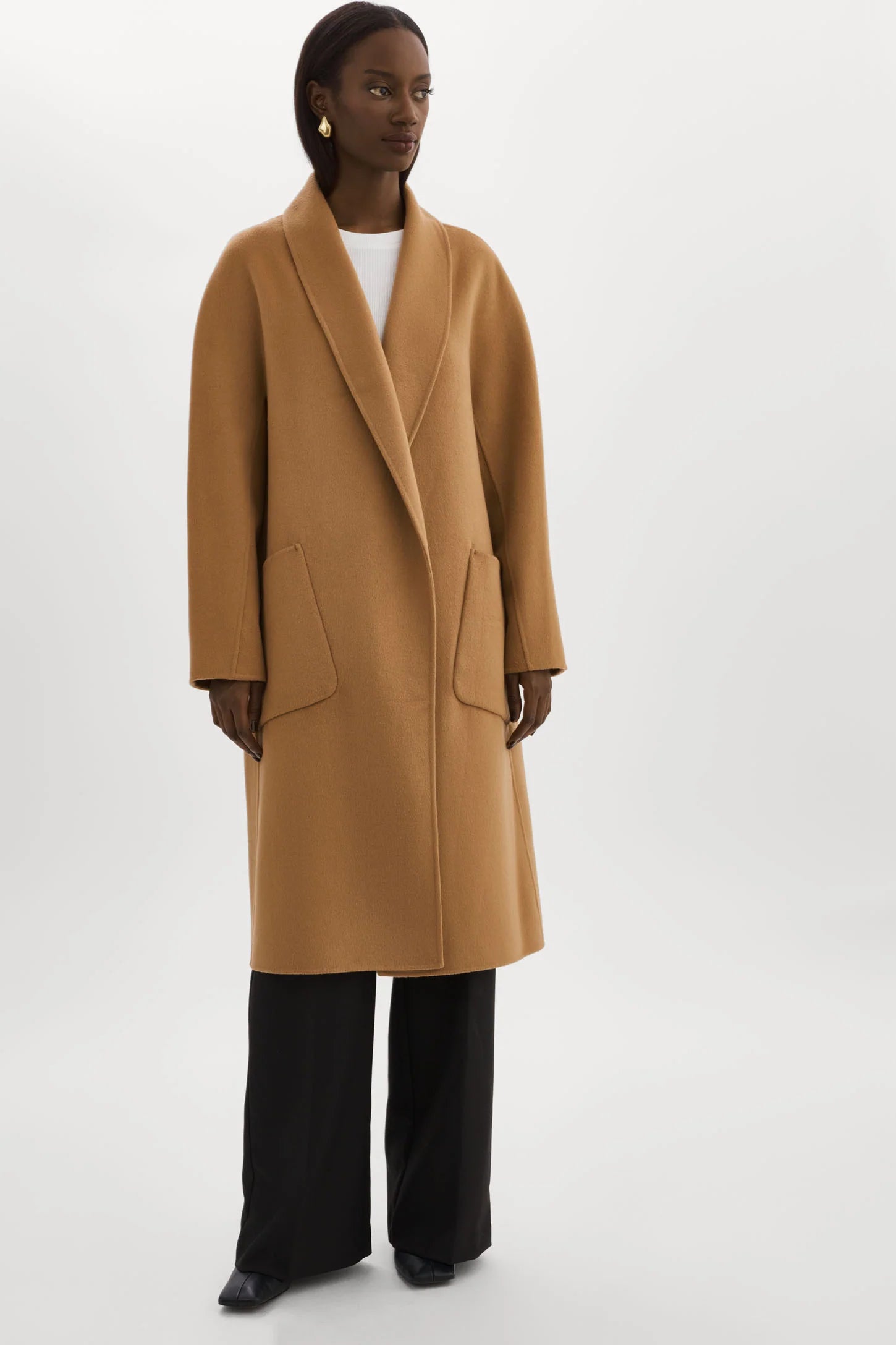 Shawl collar wool coat discount