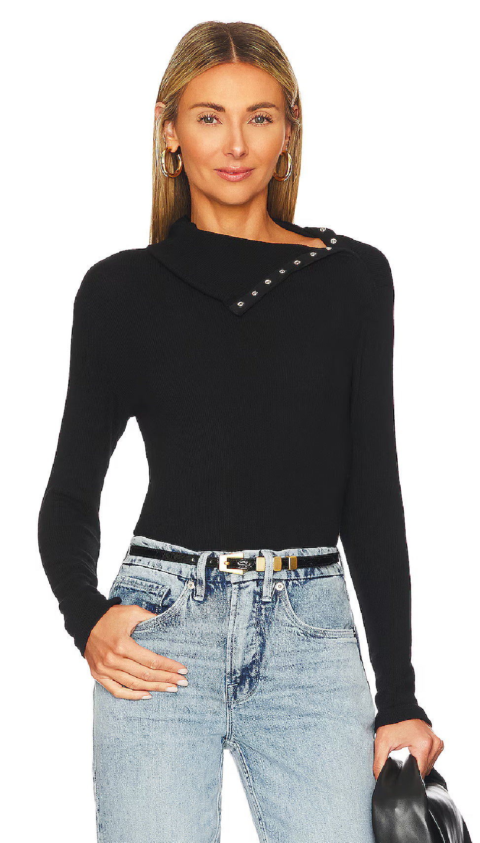 Sweater Knit Split Collar Top