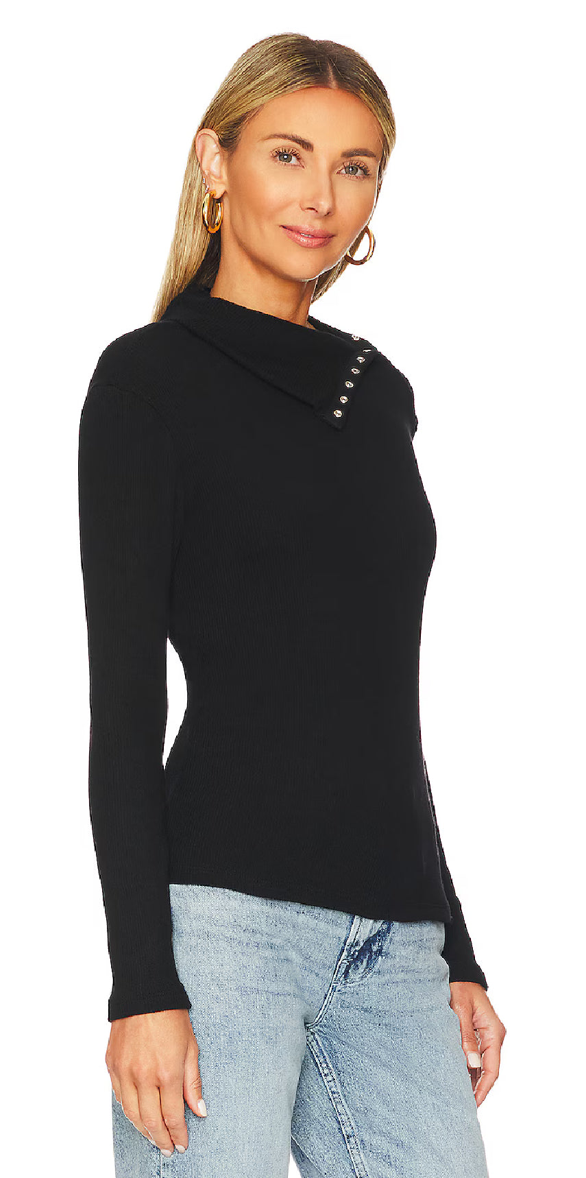 Sweater Knit Split Collar Top