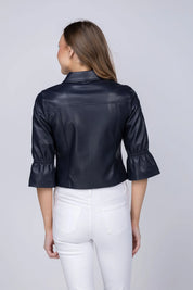 FLARE SLEEVE VEGAN LEATHER JACKET