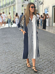 Camisero Navy And White Striped Shirt Dress