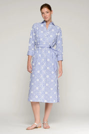 Vilagallo 33359 Blue Striped Shirt Dress with White Floral Print
