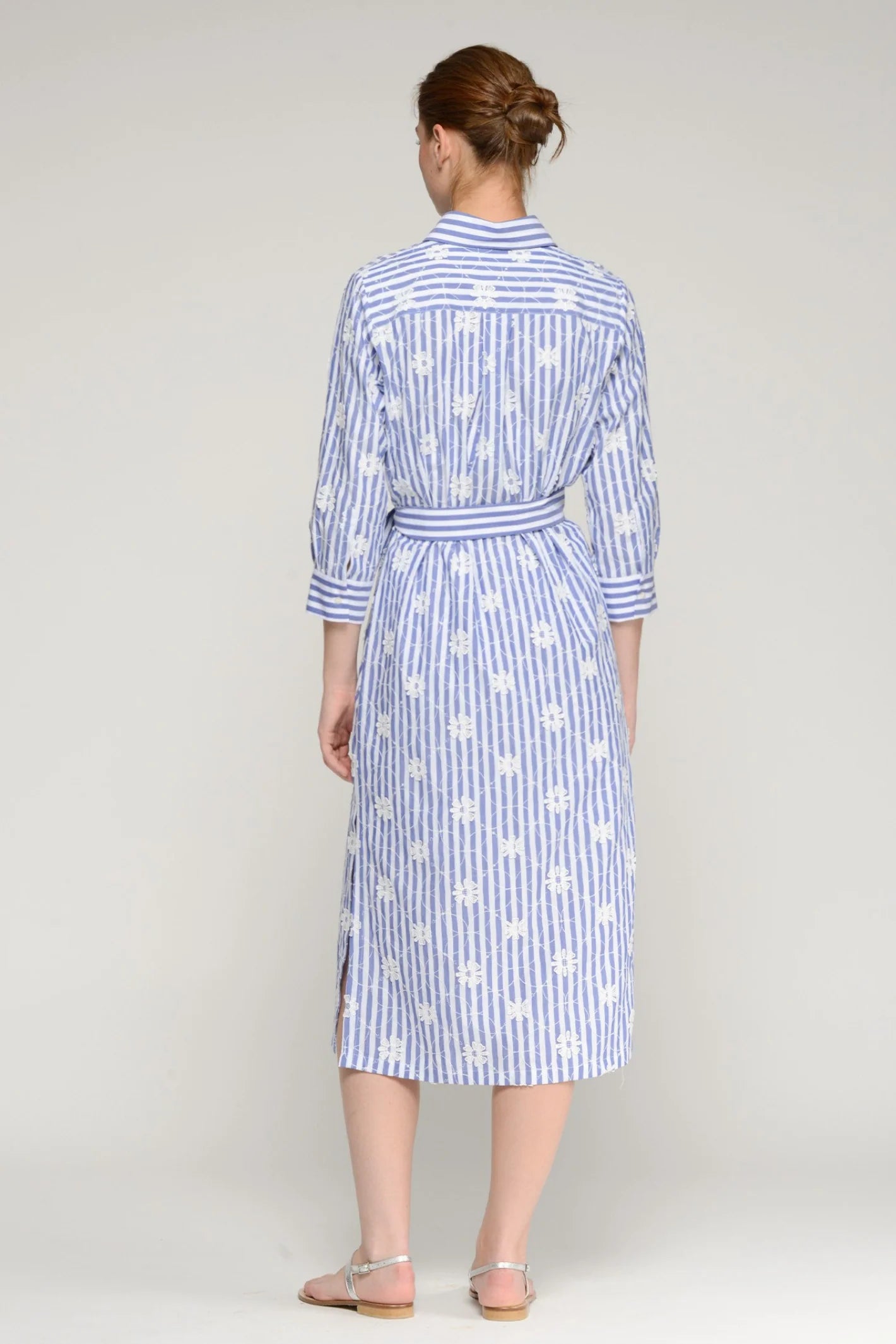 Vilagallo 33359 Blue Striped Shirt Dress with White Floral Print