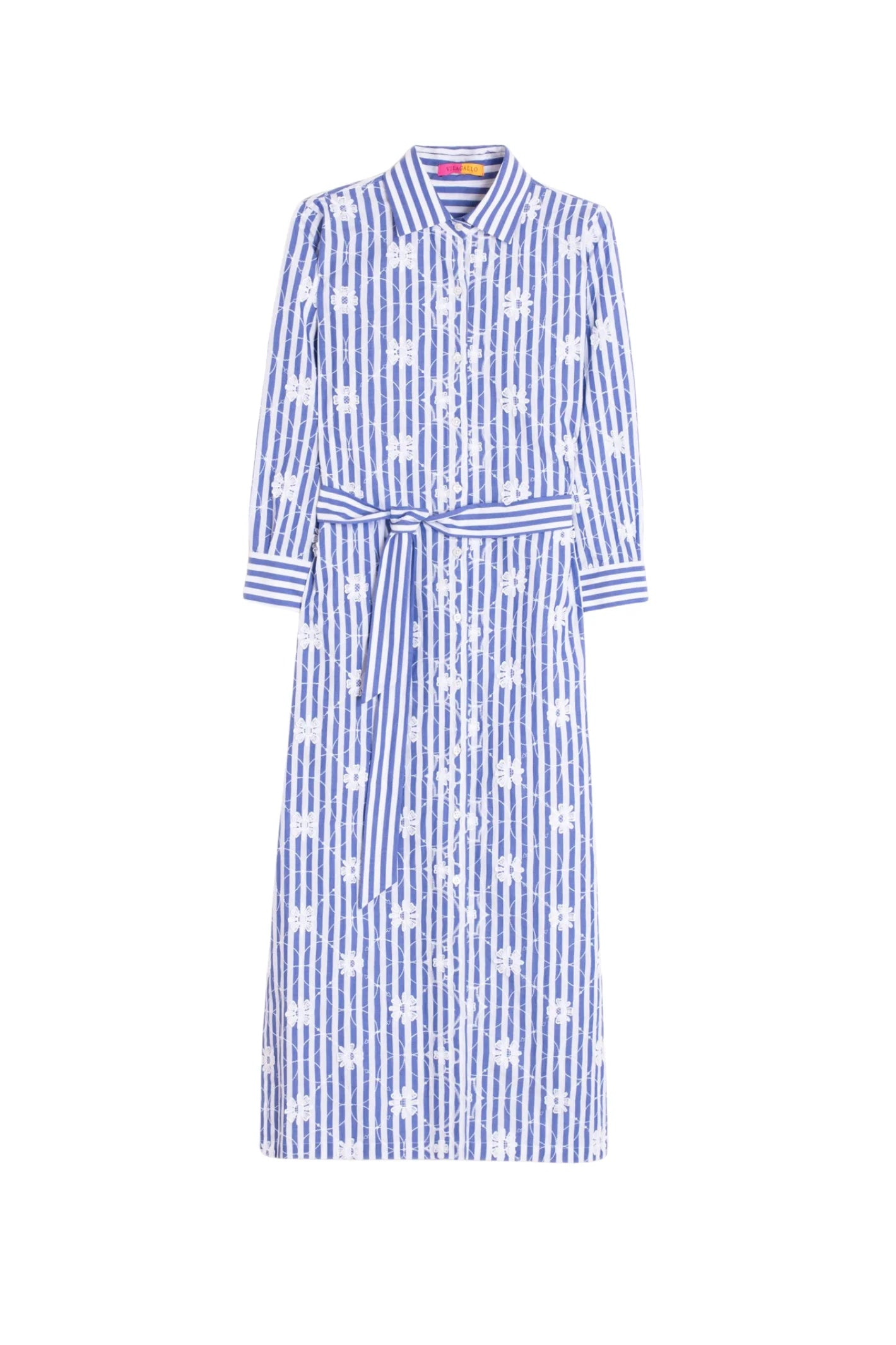 Vilagallo 33359 Blue Striped Shirt Dress with White Floral Print