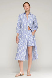 Vilagallo 33359 Blue Striped Shirt Dress with White Floral Print