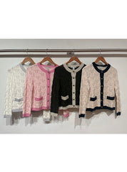 Fancy Stitch Contrast Banded Jacket | Ecru/Navy