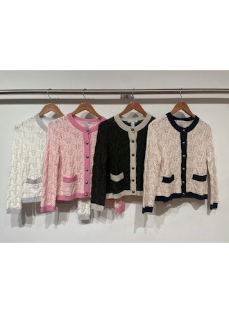 Fancy Stitch Contrast Banded Jacket | Ecru/Navy