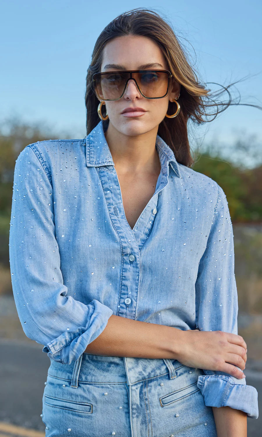Marcello crystal denim shirt