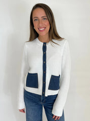 Lydia Rib Cardigan With Pocket - White