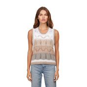 Wavy Pointelle Striped Muscle Tee | Neutral Multi