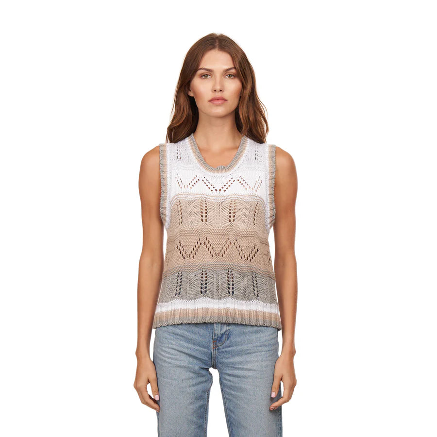 Wavy Pointelle Striped Muscle Tee | Neutral Multi