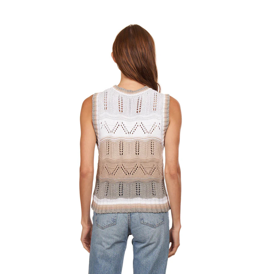 Wavy Pointelle Striped Muscle Tee | Neutral Multi