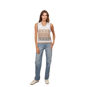 Wavy Pointelle Striped Muscle Tee | Neutral Multi
