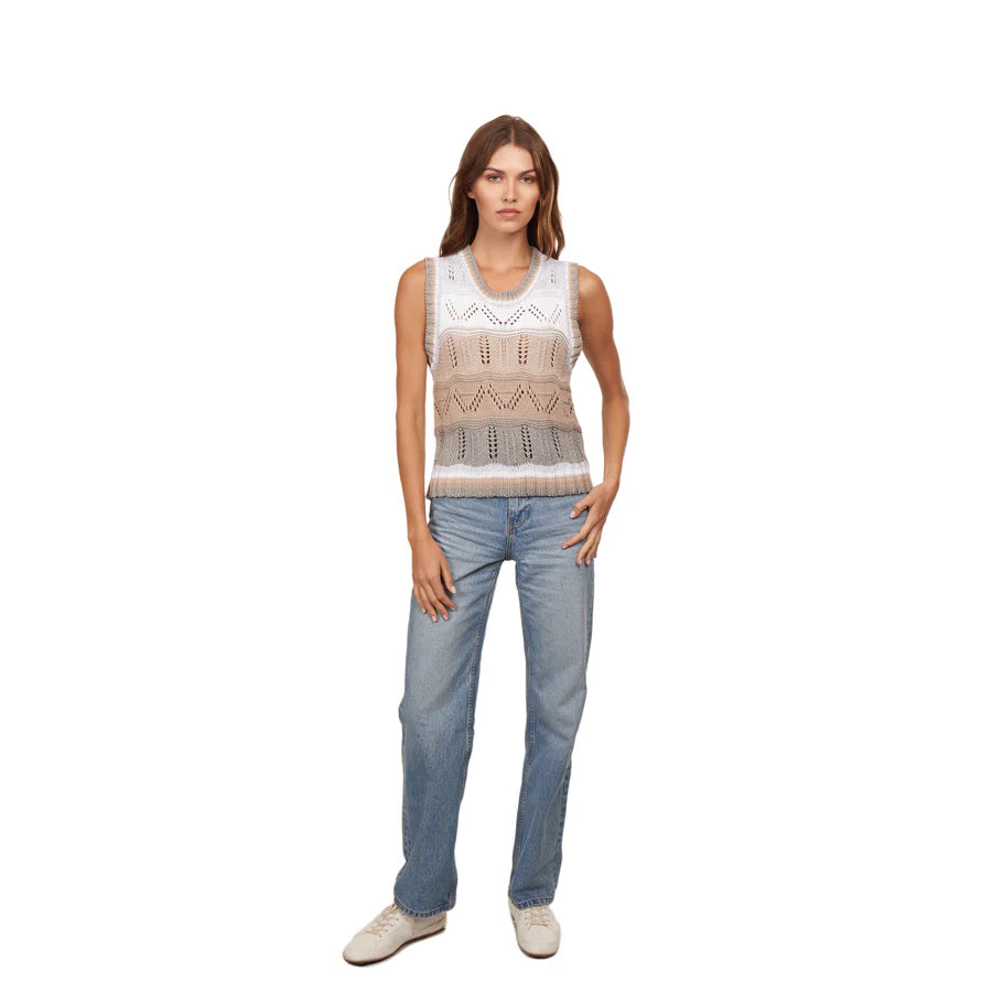 Wavy Pointelle Striped Muscle Tee | Neutral Multi