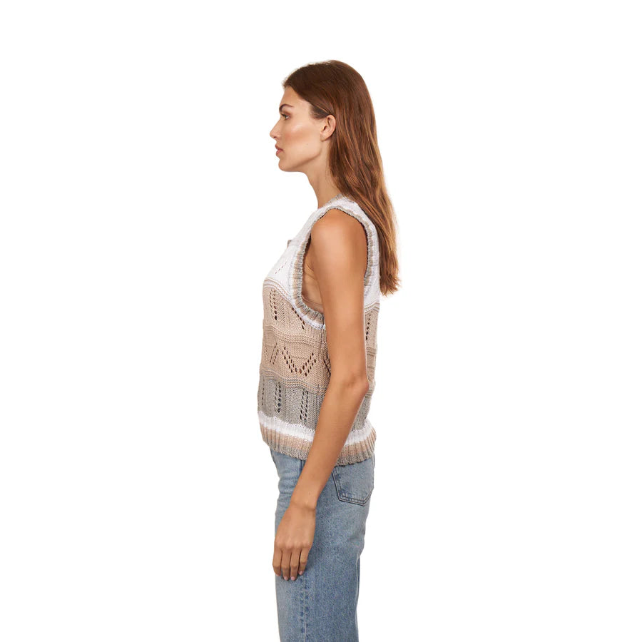 Wavy Pointelle Striped Muscle Tee | Neutral Multi