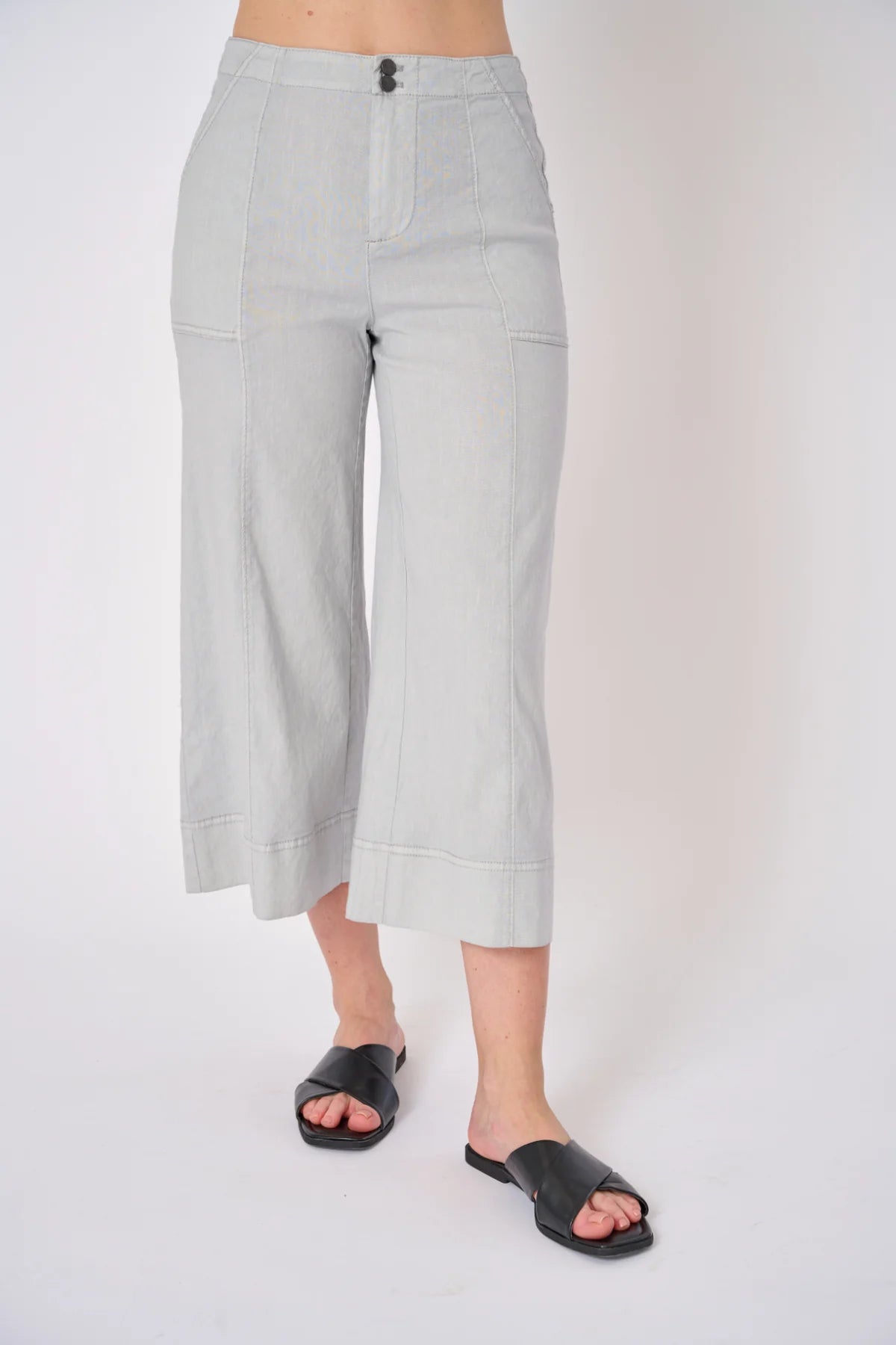 SANTORINI STRETCH LINEN WIDE-LEG PANT | Basalt