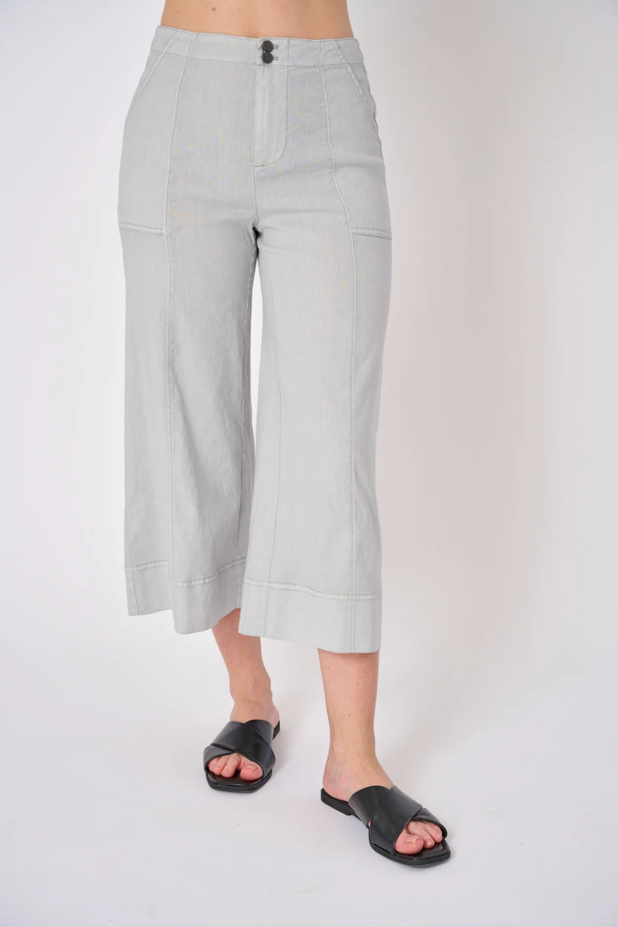 SANTORINI STRETCH LINEN WIDE-LEG PANT | Basalt
