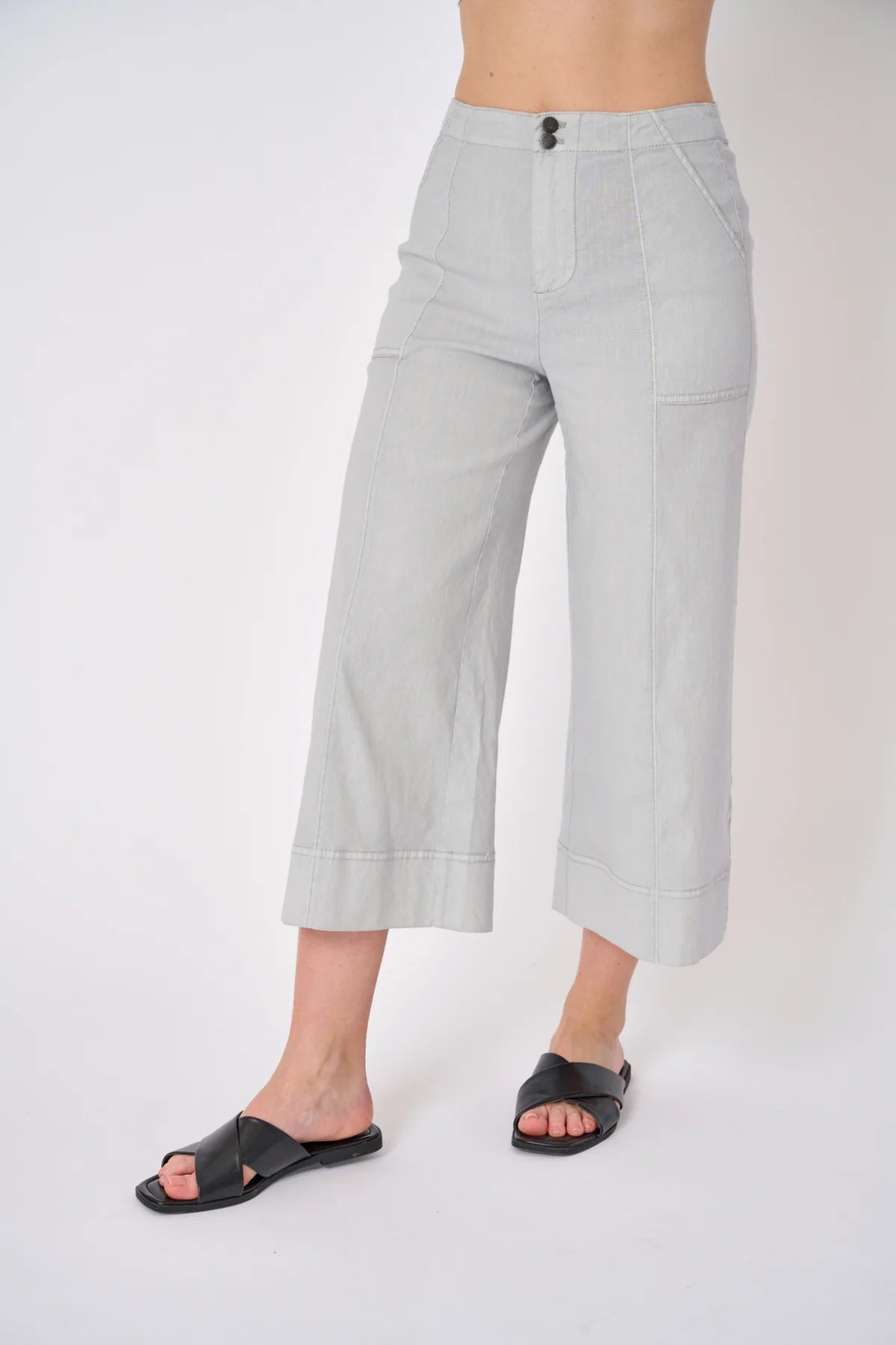 SANTORINI STRETCH LINEN WIDE-LEG PANT | Basalt