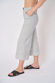 SANTORINI STRETCH LINEN WIDE-LEG PANT | Basalt