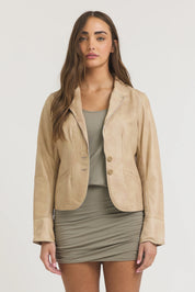 Amelia Patina Leather Jacket | Sand