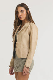 Amelia Patina Leather Jacket | Sand