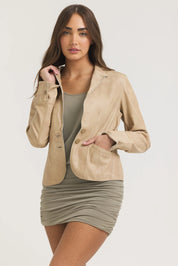 Amelia Patina Leather Jacket | Sand