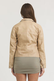 Amelia Patina Leather Jacket | Sand