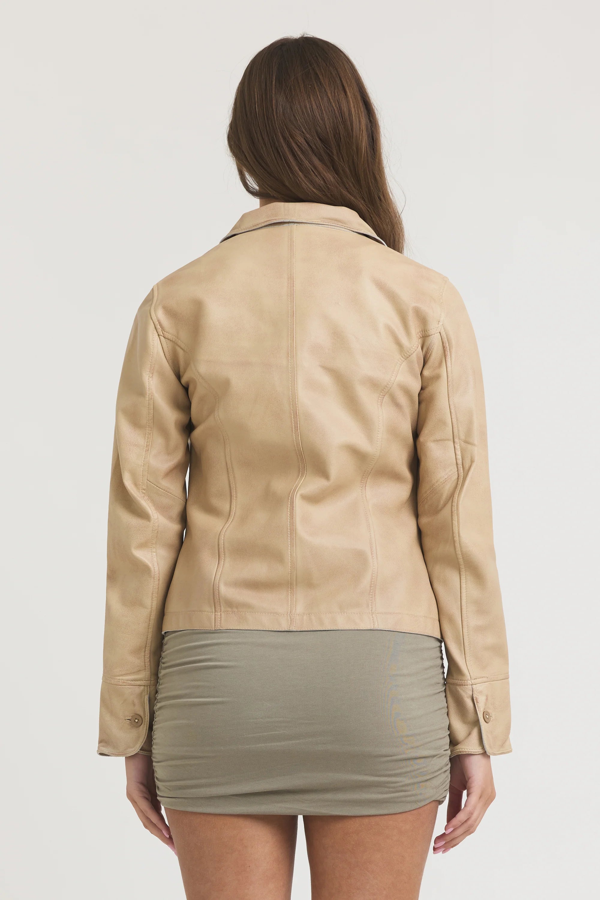 Amelia Patina Leather Jacket | Sand