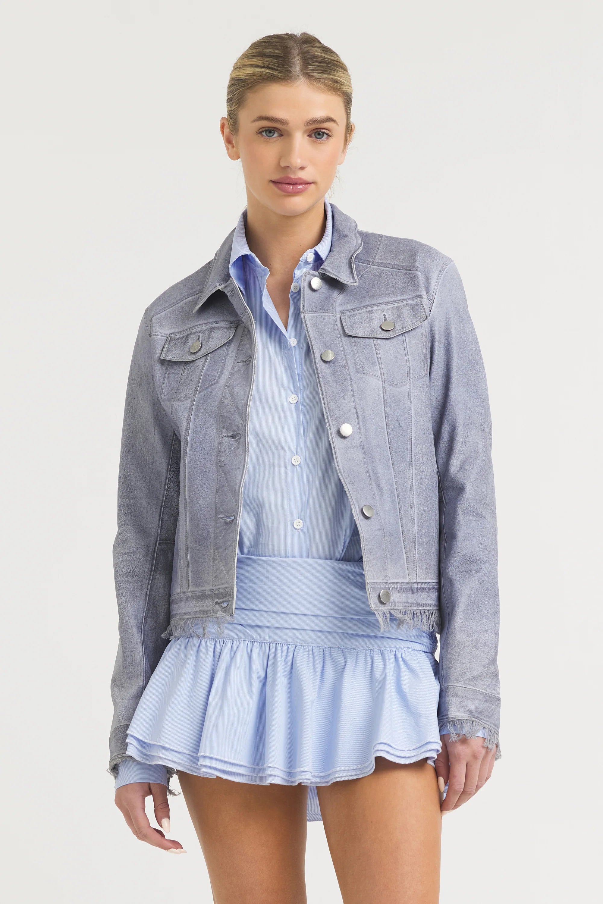 Alexa Patina Leather Jacket | Blueberry