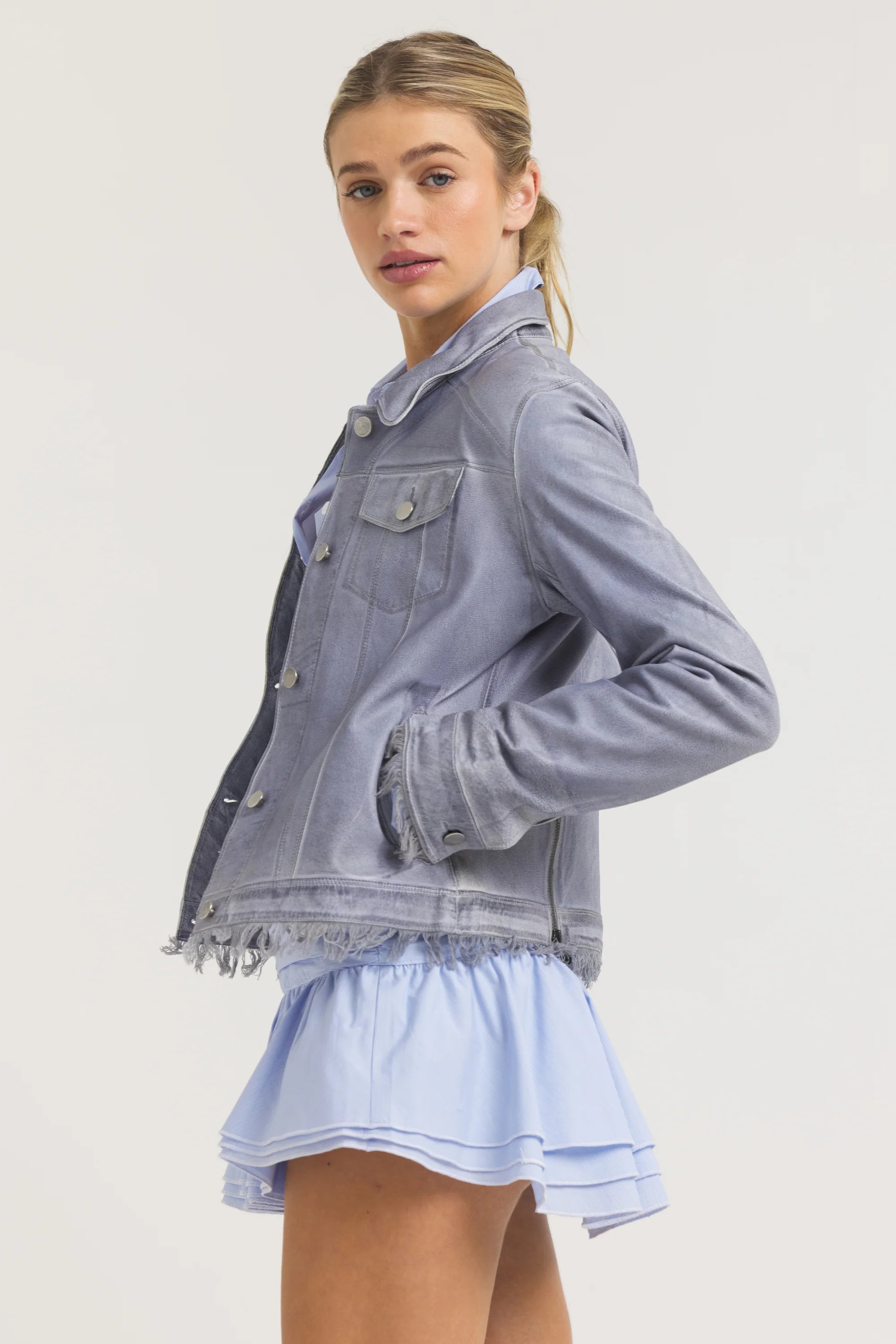 Alexa Patina Leather Jacket | Blueberry