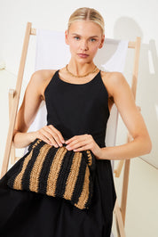 Arvel Raffia striped pouch bag