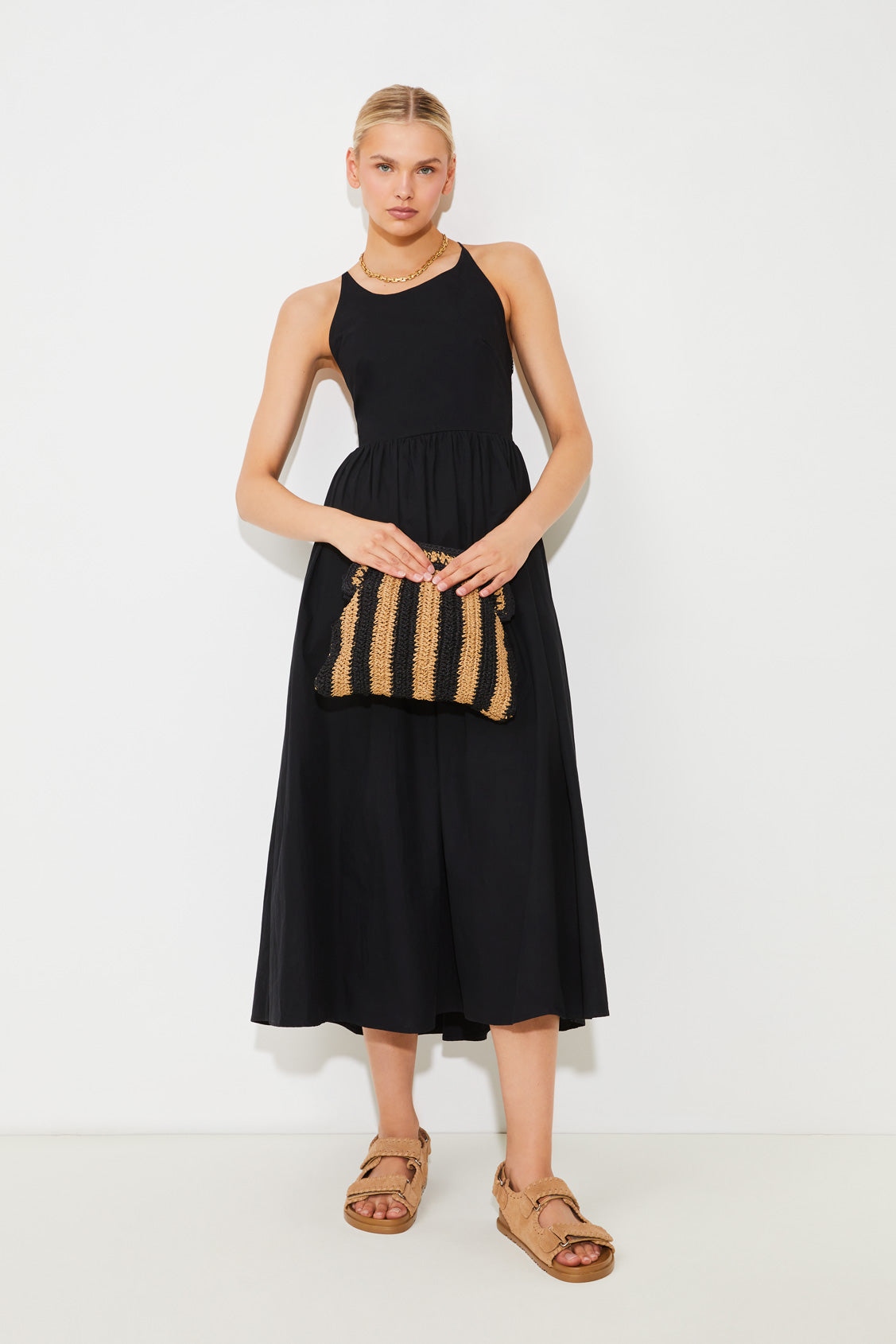 Arvel Raffia striped pouch bag