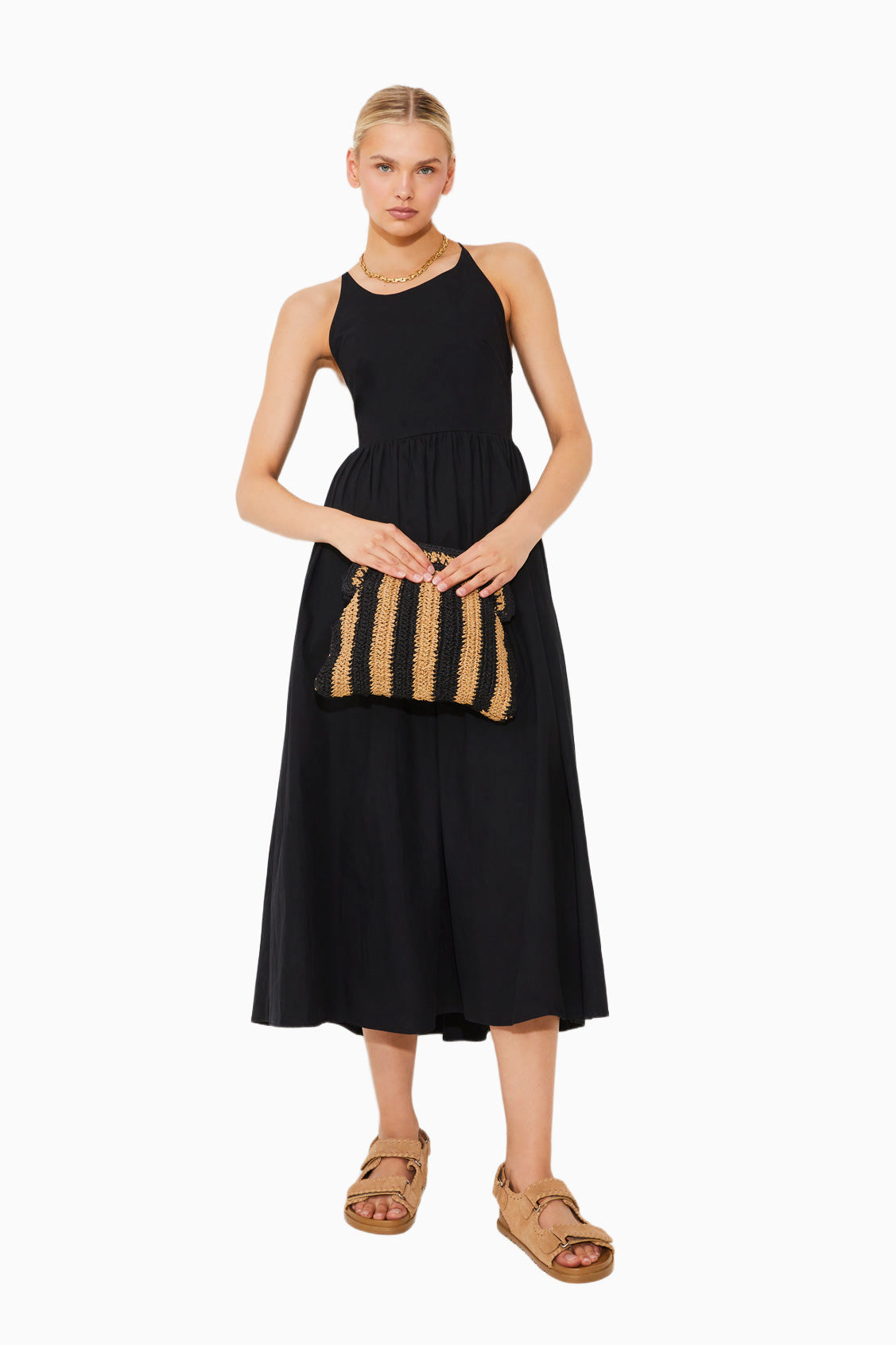 Arvel Raffia striped pouch bag