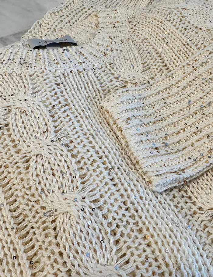 Sequin Cable Crew Sweater