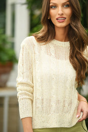 Sequin Cable Crew Sweater