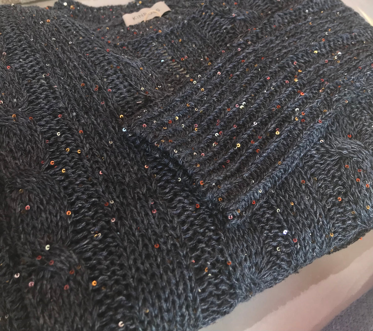 Sequin Cable Crew Sweater