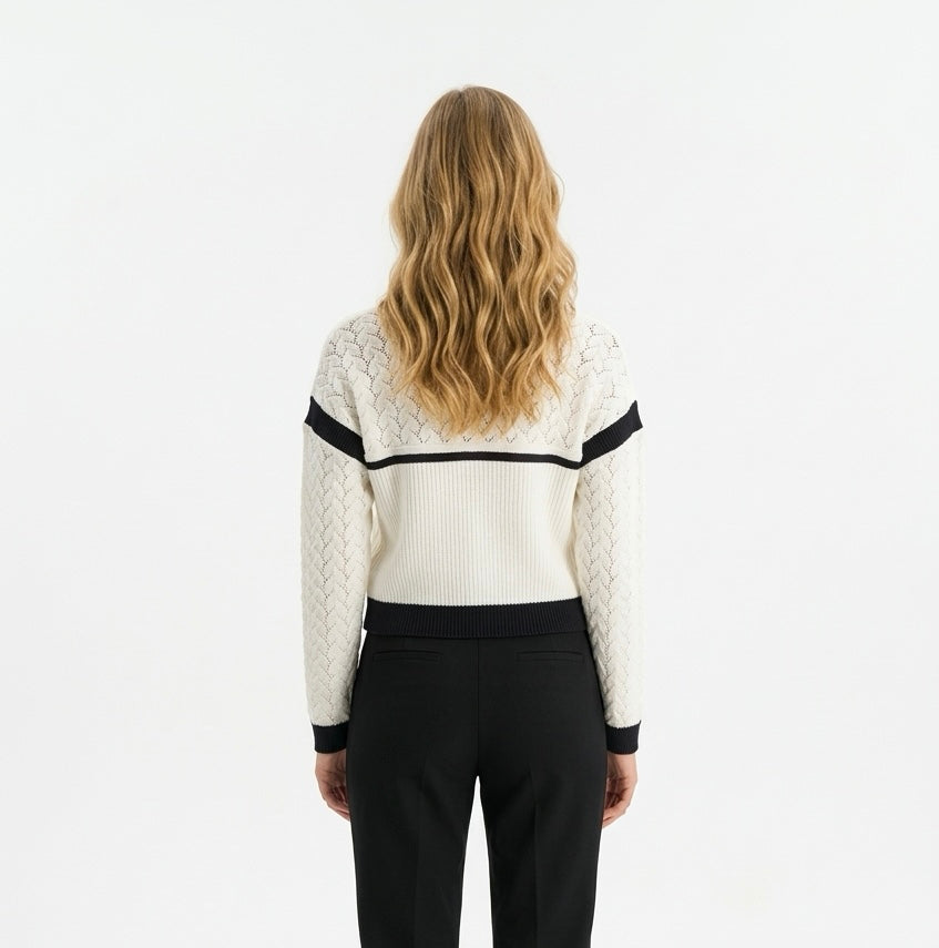 Brooklyn Collarless Sweater Bomber | Ivory