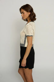 CROPPED MESH STITCH CREW NECK
