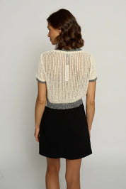 CROPPED MESH STITCH CREW NECK