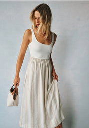 Sleeveless Knit Combo Dress - Positano Sand Stripe