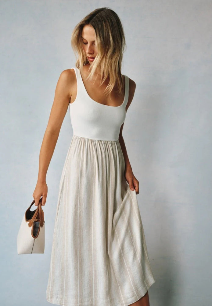 Sleeveless Knit Combo Dress - Positano Sand Stripe Red Boutiques Sleeveless Knit Combo Dress - Positano Sand Stripe Red Boutiques