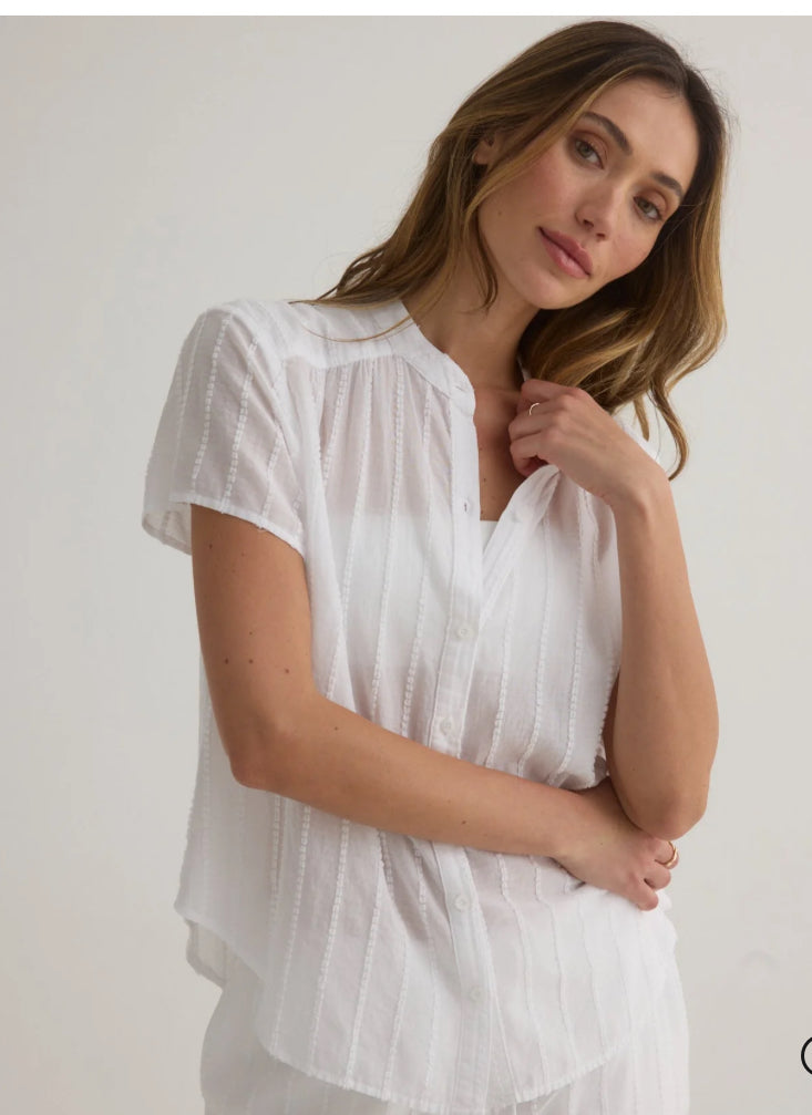 Short Sleeve Shirred Top - White