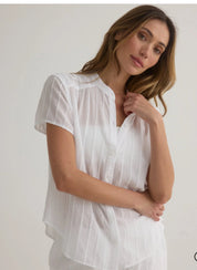 Short Sleeve Shirred Top - White