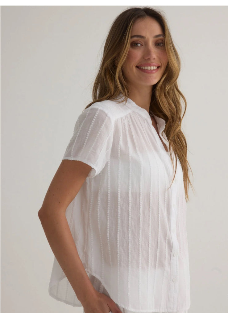 Short Sleeve Shirred Top - White